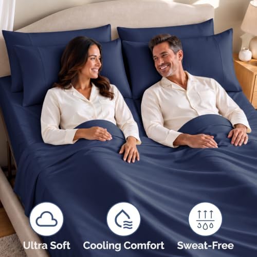 Flex Top Split Head King 4 Piece Sheet Set - Soft & Breathable - Navy Blue