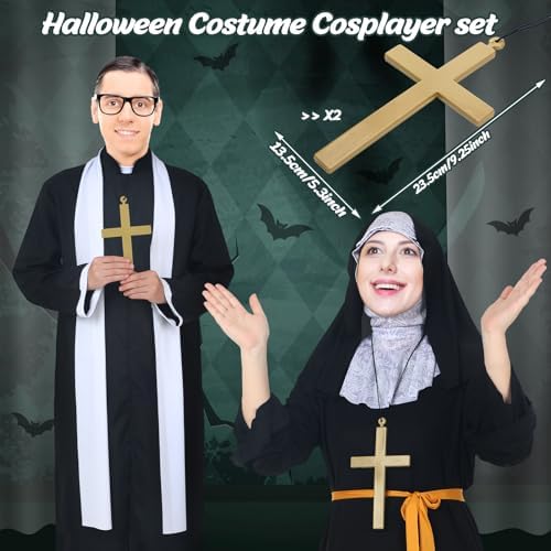 Shinymoon Halloween Priest Costume Nun Costume with Robe Cross Accessories Crucifix Necklace Prop for Women Men Adult, Black (Large)