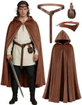 kasahara Renaissance Hooded Cloak Medieval Costume Accessories for Men Women Halloween Costume Cape Belt Pouch Bracers
