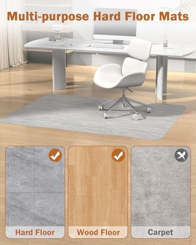 Blvornl Office Chair Mat for Hardwood Floor, 47.2"*60" Desk Computer Chair Mat for Hard Wood, Large Anti-Slip Hard Floor Protector Rolling Chair Mat, PVC Mat Desk Rug for Office and Home Silver Grey