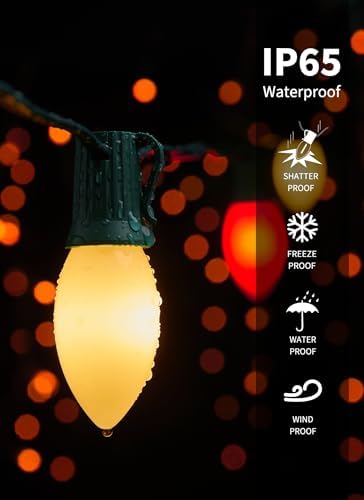 C9 Christmas Lights Outdoor, 100Ft 50 LED Red & Warm White String Lights