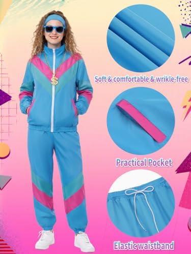 SOMSOC 80s Tracksuit for Men Women Halloween Costume Retro Windbreaker Set Neon 90s Outfit Couple Jogger Suit