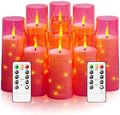 kakoya Flameless LED Candles with Timer 9 Pc Flickering Flameless Candles for Romantic Ambiance and Home Decoration Stable Acrylic Shell,with Embedded Star String，Battery Operated Candles(Pink)