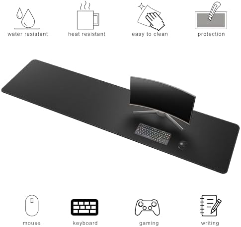 Chihein 79" x 20" 5XL PU Leather Desk Mat (Black), Huge Mouse Pad, Dual Sided Desk Pad Protector, Waterproof Writing Blotter for Gaming/Office/Home