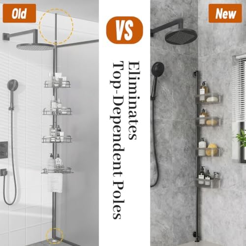 LURKA 4-Tier Shower Caddy, Wall Mounted Organizer with Adjustable Baskets