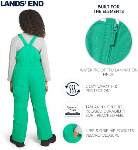 Lands' End Unisex Kids Squall Waterproof Adjustable Insulated Iron Knee Snow Bib Overalls