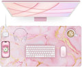 Pink Marble Mouse Pad with 15W Wireless Charging, 31.5"x15.8" in