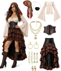 YOGFIT 14 Pcs Pirate Costume Women Set with Renaissance Pirate Shirt, Skirt, and Multiple Pirate Accessories