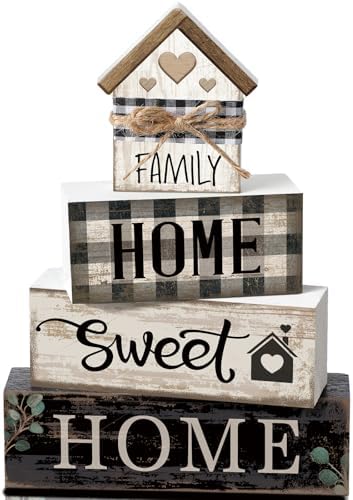 Moucuny 4 Pcs Farmhouse Table Decor Rustic Home Sweet Home Wooden Signs