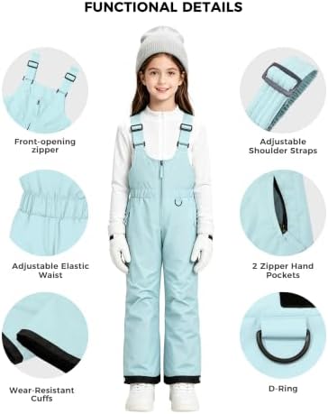 wantdo Girls Ski Pants Winter Snow Bibs Kids Insulated Snowboarding Overall