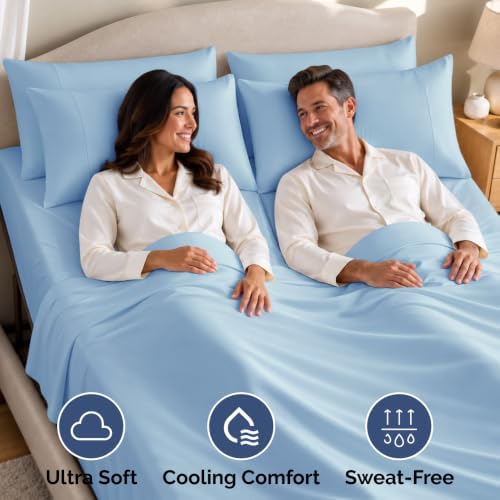 Flex Top Split Head King 4 Piece Sheet Set - Soft & Breathable - Light Blue