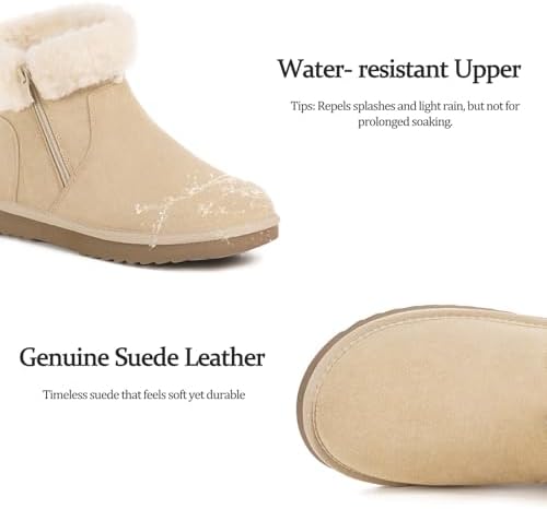 Hsyooes Snow Boots for Women Suede Leather Winter Boots Warm