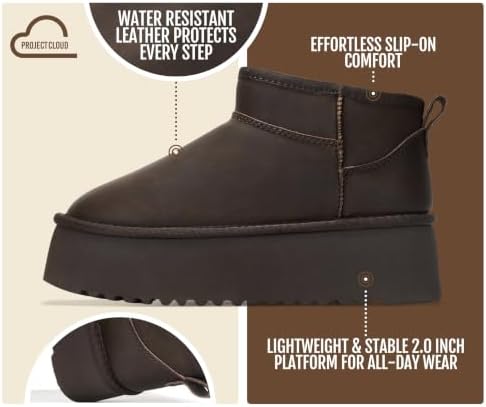 Project Cloud 100% Genuine Leather Ankle Boots for Women Platform Boots