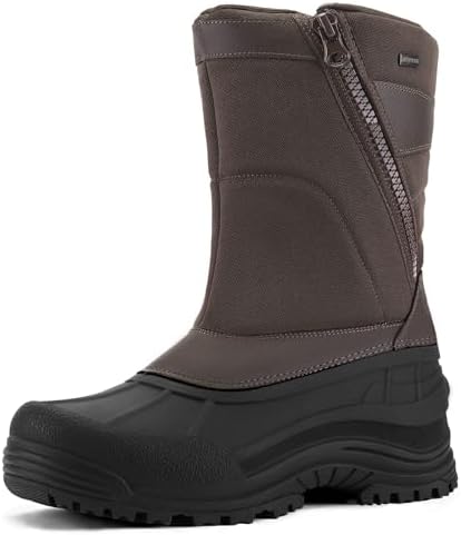 mysoft Men's Winter Snow Boots Mid Calf Waterproof Insulated Fur Lined Warm Anti-Slip Zip Boot