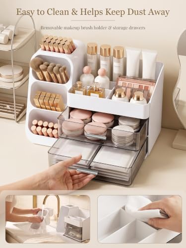 Booklov Large Makeup Organizer for Vanity Countertop, White