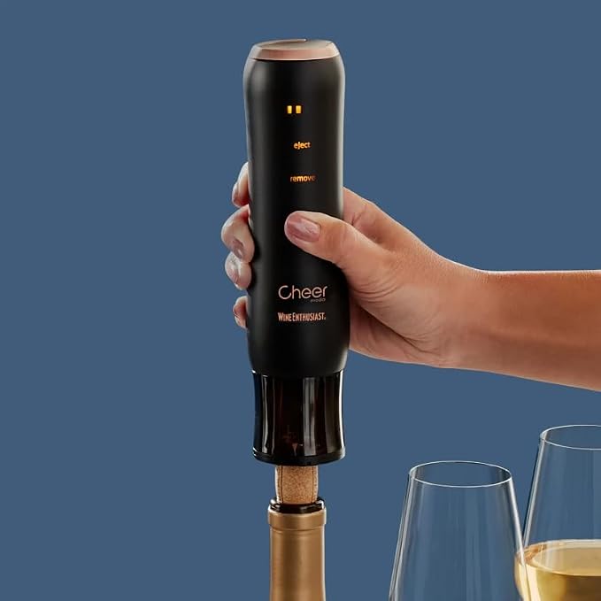 Wine Enthusiast x Cheer Moda Automatic Wine Opener – Electric Corkscrew with Hidden Touch Button, USB Charger & Foil Cutter – Rechargeable Sleek Wine Bottle Opener Gift Set – Modern French Design