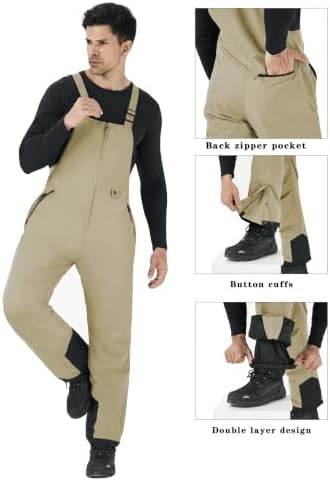 WULFUL Mens Insulated Snow Bibs Waterproof Winter Ski Pants Snowboarding Overalls