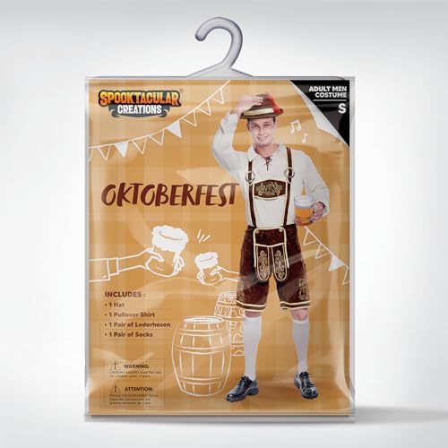 Spooktacular Creations Lederhosen Men Oktoberfest Outfit Costume, Halloween German Bavarian Costume for Adults Beer Festival