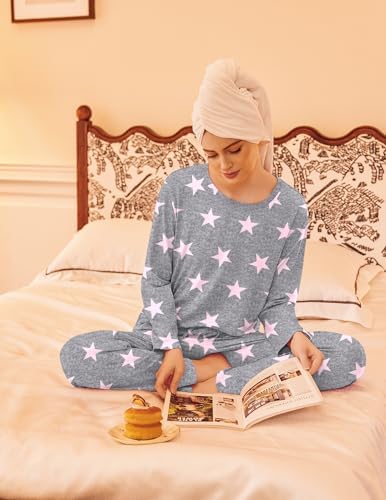 Ekouaer 2 Pack Womens Pajama Sets Long Sleeve Long Pants Pjs Loungewear