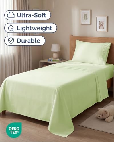 Twin Size 3 Piece Sheet Set - Comfy Breathable & Cooling - Light Sage Green