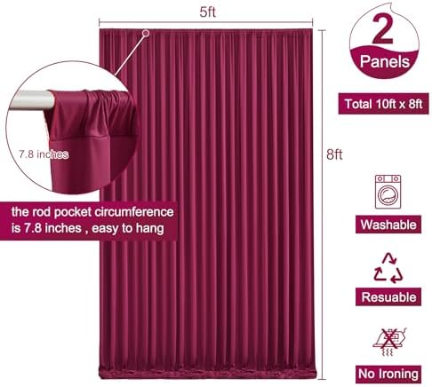 Burgundy Backdrop Curtain for Parties Wedding Wrinkle Free Maroon Photo Curtains Backdrop Drapes Fabric Decoration for Birthday Engagement Ceremony 5ft x 8ft,2 Panels