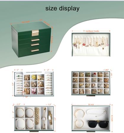 BOOVO Jewelry Boxes for Women, White and Black 6 Layer Large Jewelry Box for Necklace, Bracelet, Earrings, Rings Storage, Jewelry holder Organizer for Girls Gift (Green, 5 Layer)