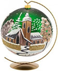 Hand Blown Glass Christmas Ornaments Ball, Chapel Green 8 in + Stand