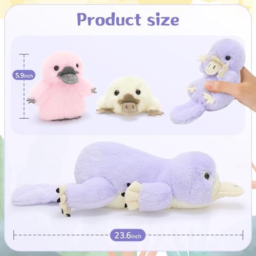 MorisMos Platypus Stuffed Animal, 24" Mommy Platypus Plush with 3 Baby
