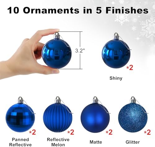 Royal Blue 3.2" Large Christmas Balls - Christmas Tree Decoration Ornaments Shatterproof Hanging Balls for Birthday Halloween Holiday Wedding Decorations Set of 10pcs