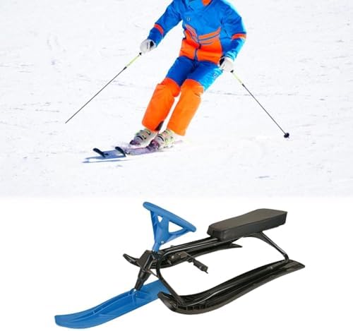 Snow Sled with Steering Wheel Brake Ski Slider Sledge Board Steel and pp Build for Control and Suitable for Kids and Adults Winter
