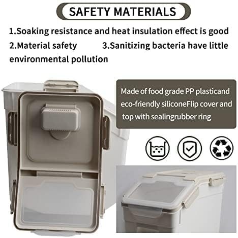 4 Pack Grain Food Storage Container, 20LB Airtight Rice Bin Storage Bucket with Spoon and Measuring Cup, Large Flour Dispenser Container Set 80LB Total Capacity, Grey