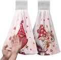 Valentine's Day Heart Hanging Kitchen Towels Romantic Gnome Bouquet Hand Towel with Hanging Loop Red Pink Love Dish Towel Soft Absorbent Fingertip Bath Towels for Bathroom Decor Set of 2