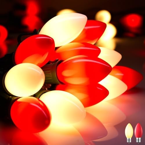 Minetom 100Ft Christmas Lights Outdoor, 100 LED Matte Bulbs, Red|Warm White
