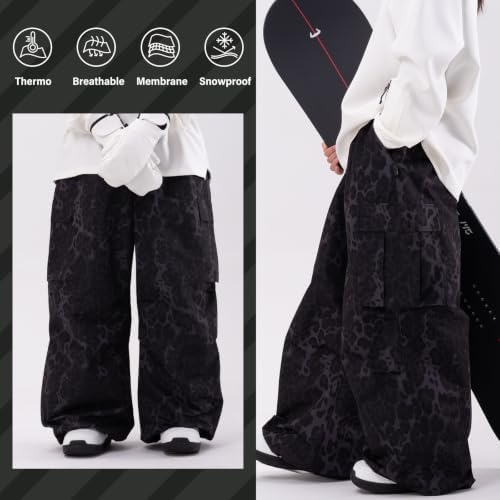 SNOWVERB Loose Fit Snowboard Leopard Ski Snow Baggy Pants for Men and Women