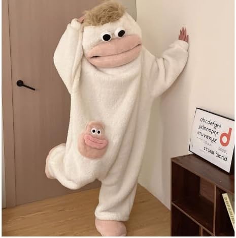 Unisex Funny Big Mouth Monster Plush Hooded Onesie Sleepwear