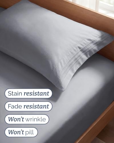 Twin Size 3 Piece Sheet Set - Breathable & Cooling Sheets - Steel Blue