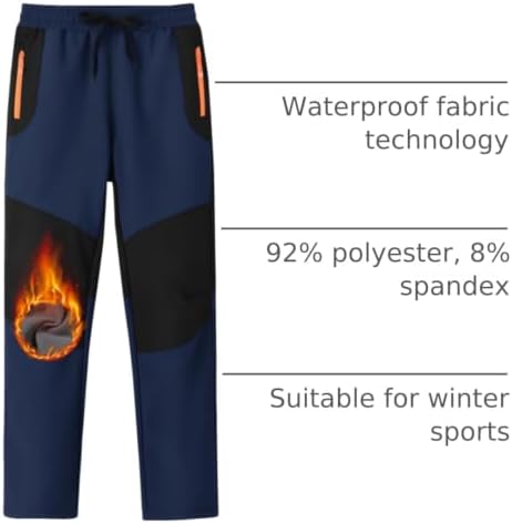 MoFiz Boys Snow Ski Pants Fleece Waterproof Winter Outdoor Hiking Pants