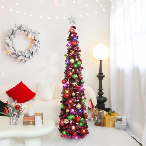N&T NIETING Pop Up Christmas Tree with Lights & Ornaments, 5FT, Purple