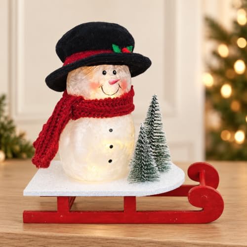 Snowman on Sled Top Hat LED Lamp, 7.5"