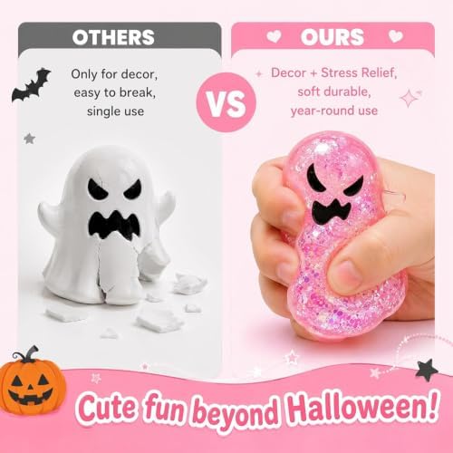 Halloween Spooky Super Soft Stress Balls | Squishy Sensory Squeeze Toy Relief Fidget Gift for Women Men Horror Holiday & Birthday Gift Party Favor(Pink)
