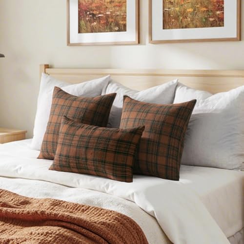 MIULEE Fall Plaid Pillow Covers Scottish Tartan 12x20 Terracotta Brown