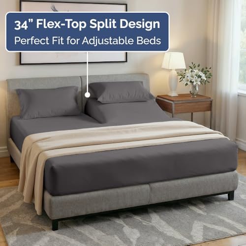 Flex Top Split Head King 4 Piece Sheet Set - Soft & Breathable - Dark Grey
