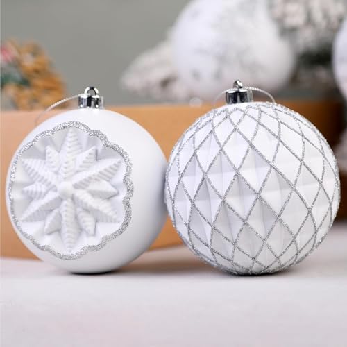 SHareconn 100MM/4 Inch 9PCS Large Christmas Balls Ornaments, White & Silver