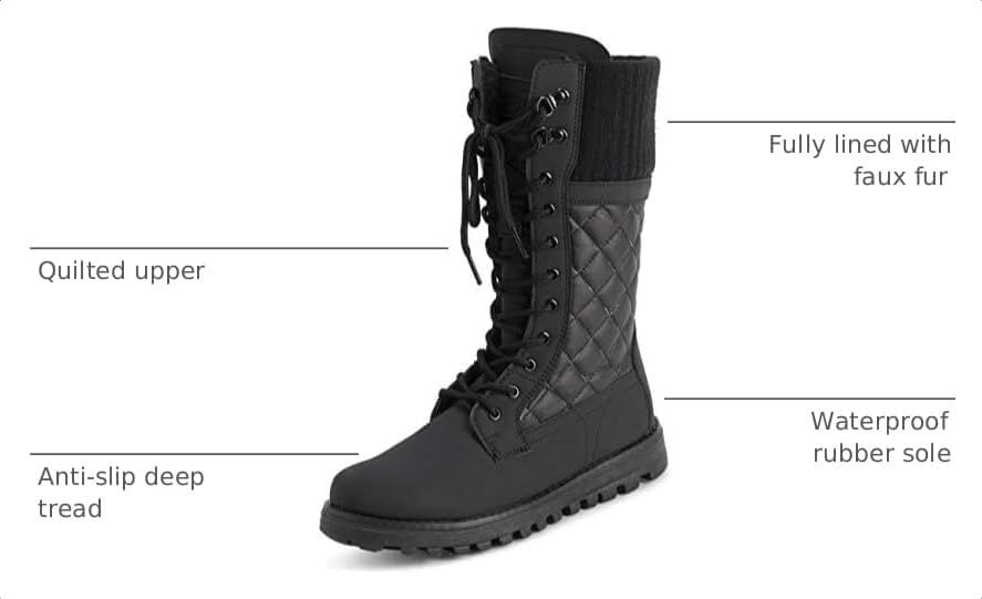 POLAR Womens Faux Fur Warm Thermal Waterproof Outdoor Walking Snow Winter Rubber Sole Calf Boots