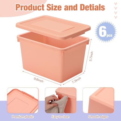 Potchen 6 Pack Small Stackable Storage Bins with Lids, Pink, Purple, Orange