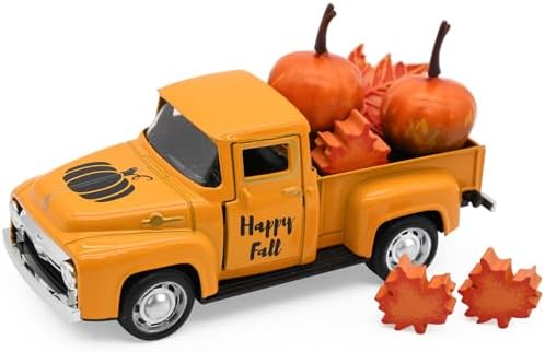 Thanksgiving Truck Decor, Fall Orange Maple Leaf Pumpkin Metal Truck Decorations for Home Indoor, Mini Cute Pumpkin Tiered Tray Decor, Farmhouse Kitchen Tabletop Centerpiece Decorations