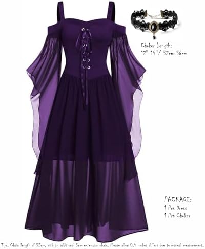 CHARMMA Women's Plus Size Butterfly Sleeve Gothic Halloween Dress
