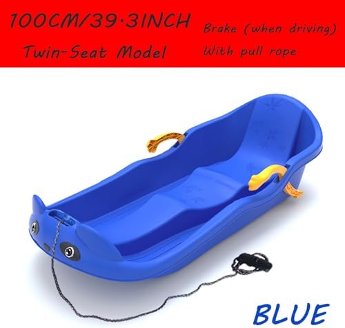Snow Sled for Kids, Two-Person Thickened Sledges with 2 Handles, Frost-Resistant Wear-Resistant Sled with Pull Ropes