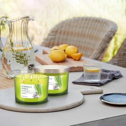 Set of 2 Green Glass Jars Citronella Oil Candles 14oz Smokeless & Outdoor Candles Perfect for Courtyards, Backyards, Camping, Picnics, and Garden.
