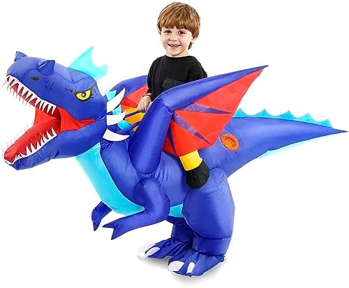 Ozyalo Inflatable Dragon Costume Kids Size, Halloween Blow Up Dinosaur Costume for Boys Girls, Funny Ride On Dinosaur Costume